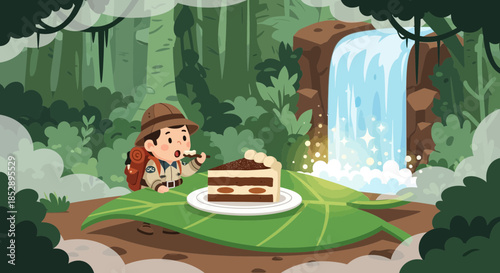 Cartoon Monkey Eating Chocolate Layer Cake.