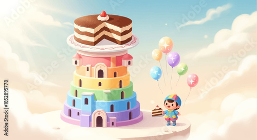 Colorful Tower Cake with Small Person.