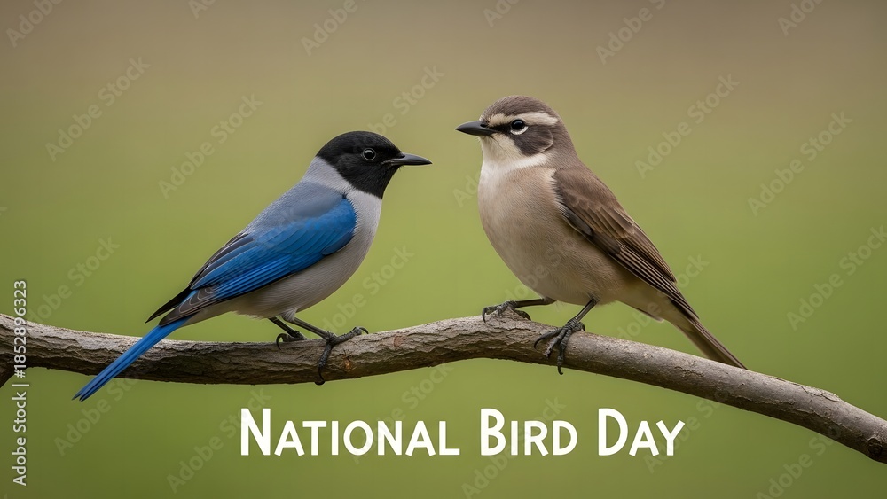 Obraz premium Two birds on a branch for national bird day