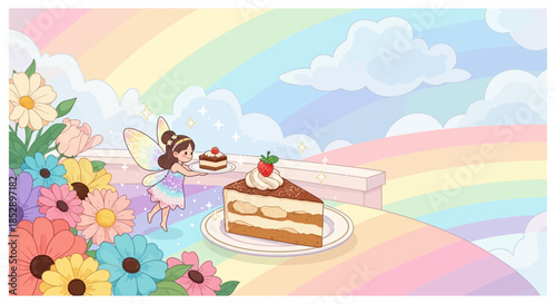 Slice of Layer Cake with Strawberry.