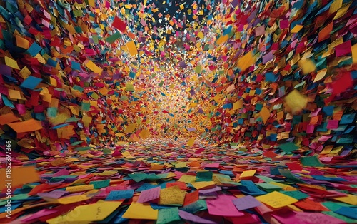 Vibrant Chaos of Flying Sticky Notes. High quality. High quality