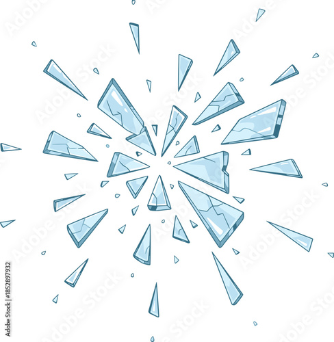 Cartoon Illustration Broken Glass Splinters Explosion Isolated on White Background