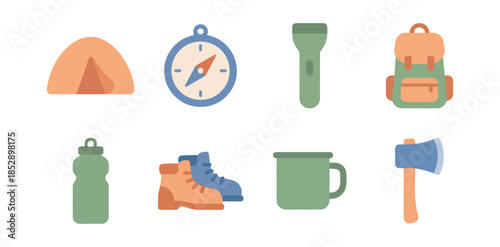 Camping equipment icons illustration outdoor adventure concepts