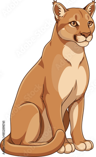 Cartoon Style Full Body Cougar Illustration Sitting Pose Mammal