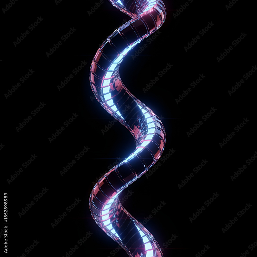 Obraz premium Neon Energy Helix on Black Background – Futuristic Abstract 3D Art.