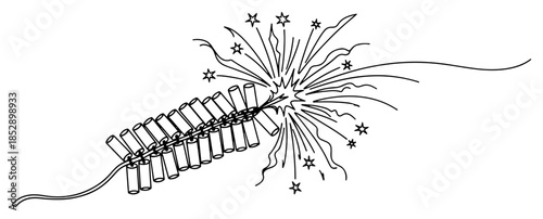 String of exploding firecrackers with sparks vector illustration sketch style for Chinese New Year