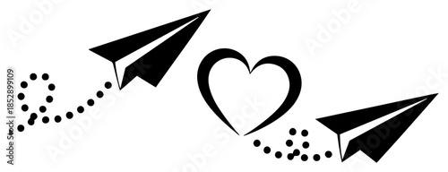 Two paper airplanes flying towards a heart vector illustration long distance love concept