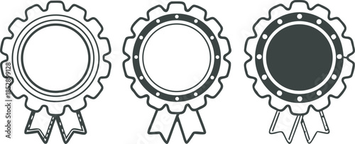 Grey award rosette emblems on transparent background