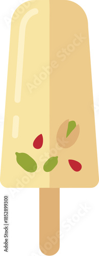 Flat Design Kulfi Ice Cream Stick with Pistachio Nuts Dessert Illustration