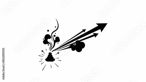 Explosive growth and upward trajectory symbolized by erupting volcano and arrows