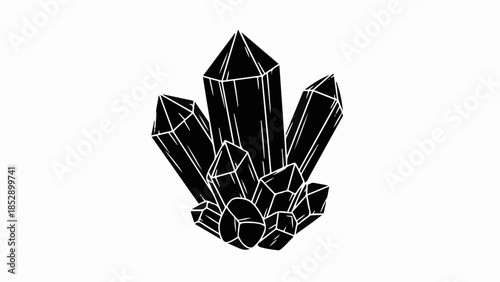 Cluster of dark, sharp crystals isolated on a white background, symbolizing mystery and raw energy.