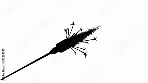 Silhouette of a sparkling sparkler against a bright white background