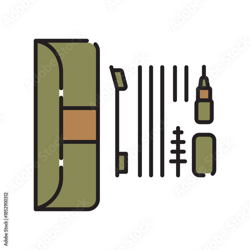Gun cleaning kit black line icon. Vector isolated element
