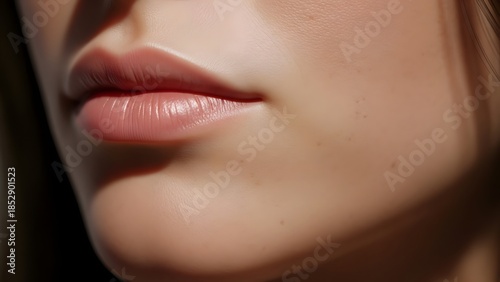 Close-up of a person's lips, showcasing soft skin and a natural, elegant beauty