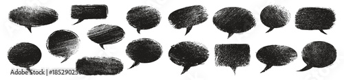 Charcoal speech bubbles. Black chalk halftone speech bubble dialog cloud, conversation social media chats message retro comic talking grunge crayon drawing icon vector illustration