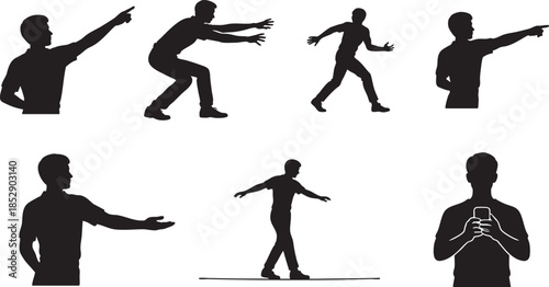 Man pointing gestures silhouettes vector set