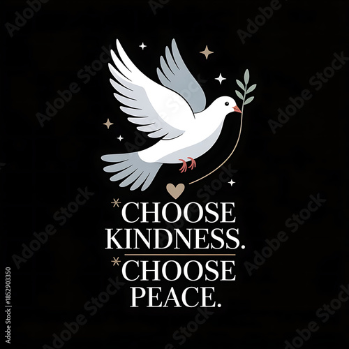 A serene sympathy greeting card featuring a minimalist design of a single, elegant dove in flight against a deep black background, symbolizing hope and peace. The dove is rendered in a subtle gradient