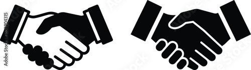 Two different black and white handshake icons representing agreement and partnership