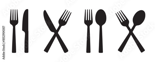 Fork knife and spoon icon set. cutlery collection. dining utensils for meal preparation