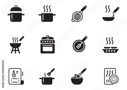 Set of cooking pot icons kitchen utensil for food preparation meal dishes equipment collection