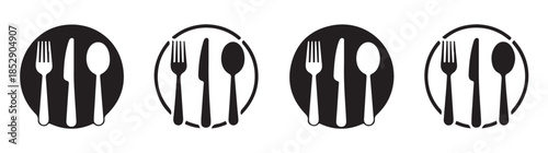 plate knife fork spoon icons set restaurant dish meal cutlery vector illustration graphic