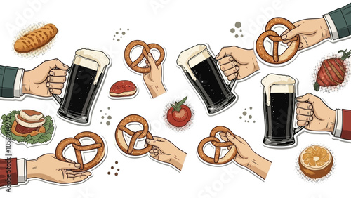 German Beer and Pretzel Party Celebration with Delicious Food