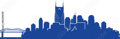 Nashville Tennessee City Skyline Silhouette with Batman Building and John Seigenthaler Pedestrian Bridge, Blue Urban Cityscape Vector Art Graphic Illustration,