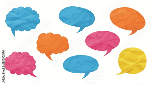 Collection of Colorful Speech Bubbles with Crumpled Paper Texture