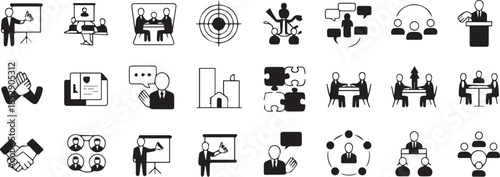 business flat icon pack meeting conference webinar and presentation