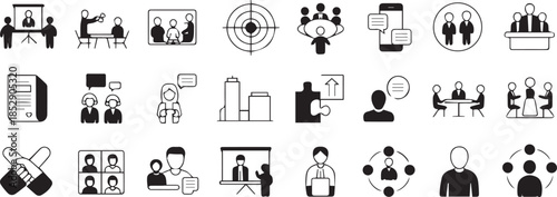 business vector icons for office meeting teamwork and leadership