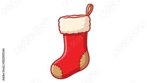 Festive Red Christmas Stocking with Fluffy White Trim, Ready for Holiday Gifts and Treats