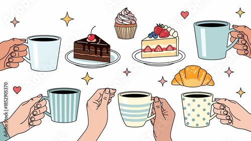 A delightful collection of sweet treats and warm beverages, perfect for any occasion