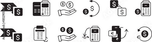 money payment finance flat icon pack for currency chart transfer use