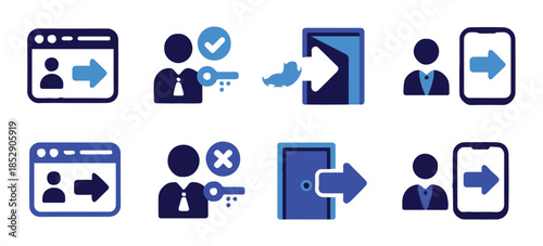 login interface icons profile key door smartphone access actions