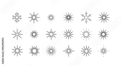 Collection of star shapes isolated on transparent background