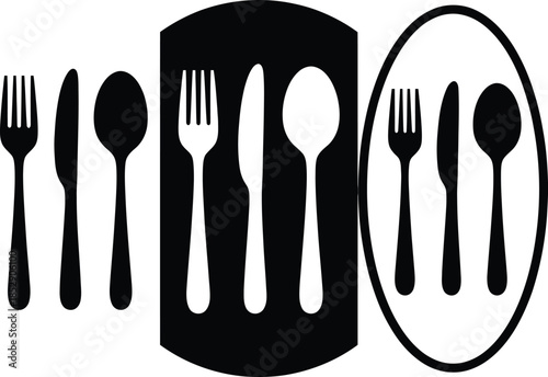 Black and white minimalist cutlery silhouettes for dining and restaurant design
