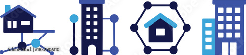 smarthome symbols building city home network icons vector
