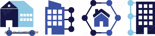 smart home network icons house and city building connection vector