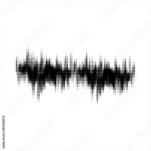 Grunge glitched halftone spot. Distorted textured stain.