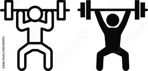 Two variations of a weightlifting icon, featuring a person performing an overhead barbell press
