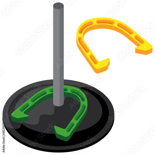 horseshoes game and ringers around pole.