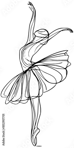 Elegant continuous line drawing of ballerina in tutu pose
