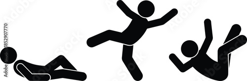 Different stages of a falling stick figure, illustrating a tumble to the ground