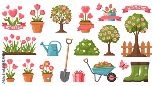 Happy Mother's Day Floral Garden Celebration Elements