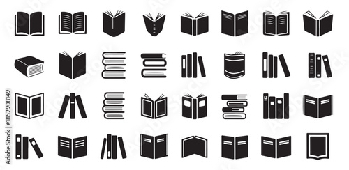 Set of book icons simple flat style isolated on white background library literature education symbols