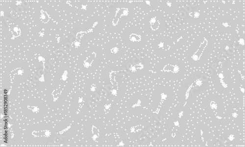 Abstract white stippled dots vector pattern on grey background. Organic pointillism texture with random grainy spots. Creative halftone design for textile print or web bg.