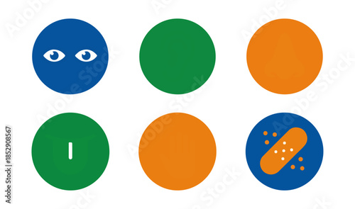 Abstract geometric graphic design with colored circles and visual elements