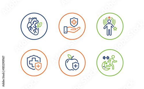 Health and wellness icons for healthcare and medical concepts