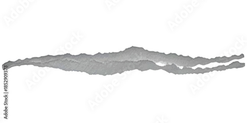 Horizontal ripped paper edge texture with a rugged, distressed, and natural gray effect