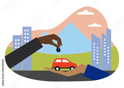 car hand holding keys of buying selling renting vehicle